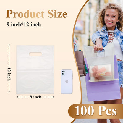 100 Pcs Plastic Bags With Handles 9"x12", Clear Gift Bags Shopping Merchandise bags for Small Business Retail Stores Gifts