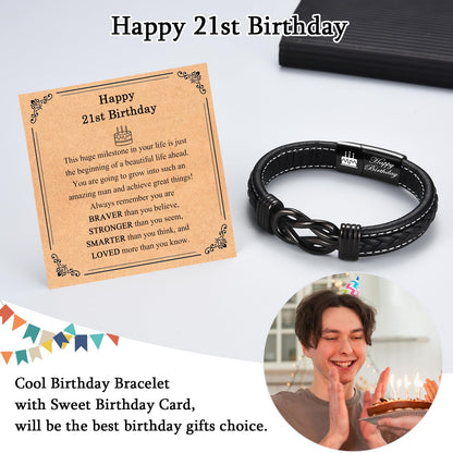 13th 16th 17th 18th 21st Birthday Gifts for Boys Him Male, Happy Birthday Leather Bracelet Gifts for 13 16 18 21 Year Old Boy Male Man Son Grandson Nephew Brother Friend with Sweet Birthday Card