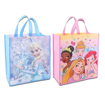 Disney Princess Tote Bag Set - Bundle of 2 Large and 1 Mini Reusable Princess Grocery Bags with Disney Princess Stickers | Princess Party Supplies