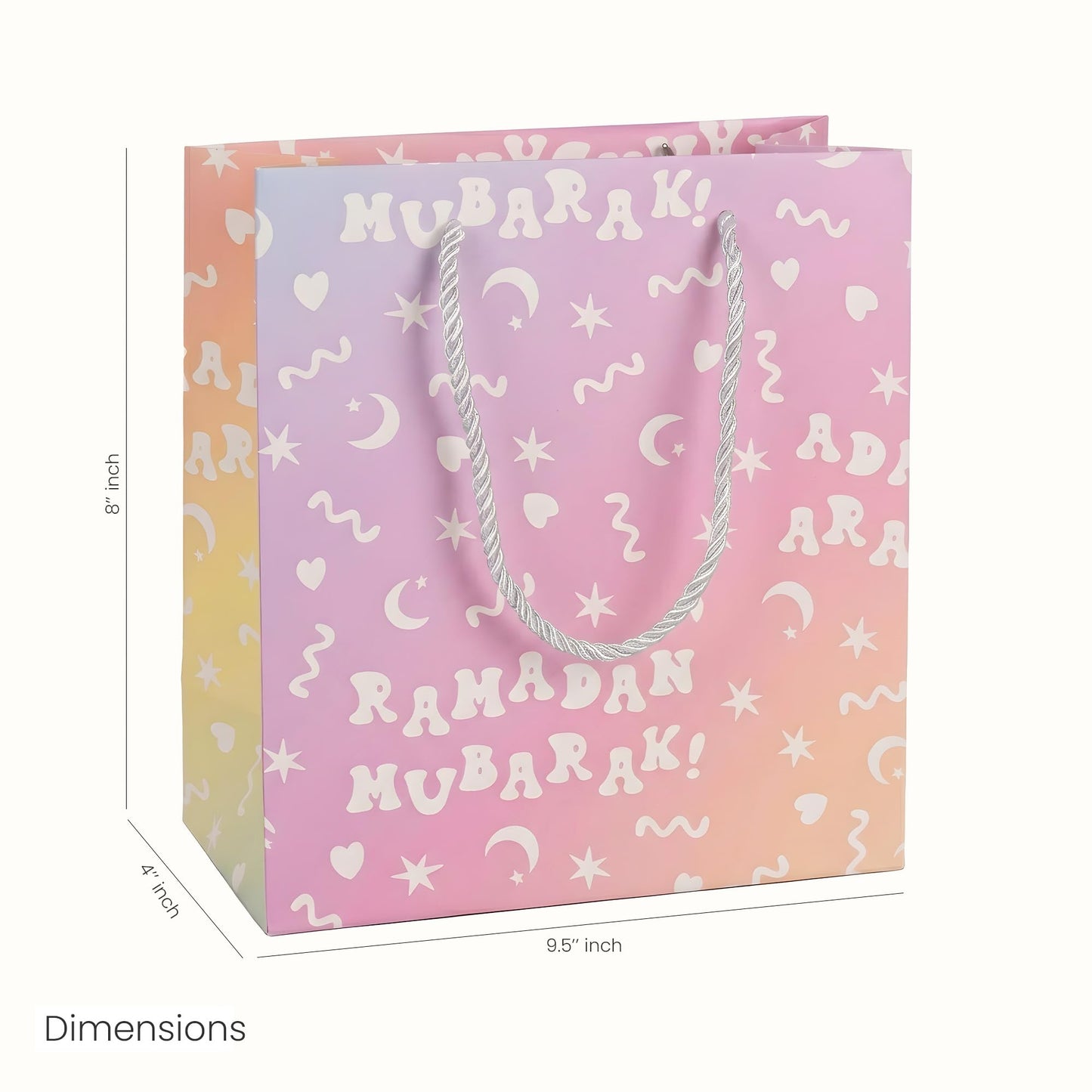 The Ramadan Edit Ramadan Mubarak Gift Bag – Eid Mubarak Gift Bag – Premium Pastel Gradient Paper Gift Bag with Rope Handles – Moon & Star Design – 9.5" x 8" x 4" (Single Bag)