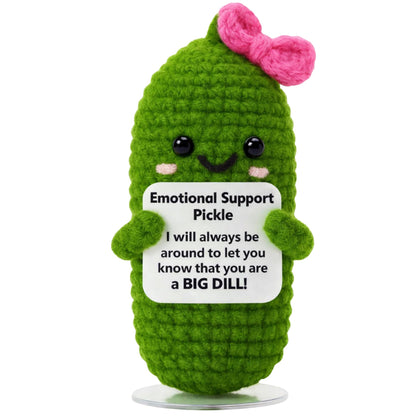 Emotional Support Pickle Crochet with Stand. Handmade Positive Pickle Gift for Women, Friends, Family, Co Workers. Birthday Gifts. Best Friends (Pink Support Pickle)