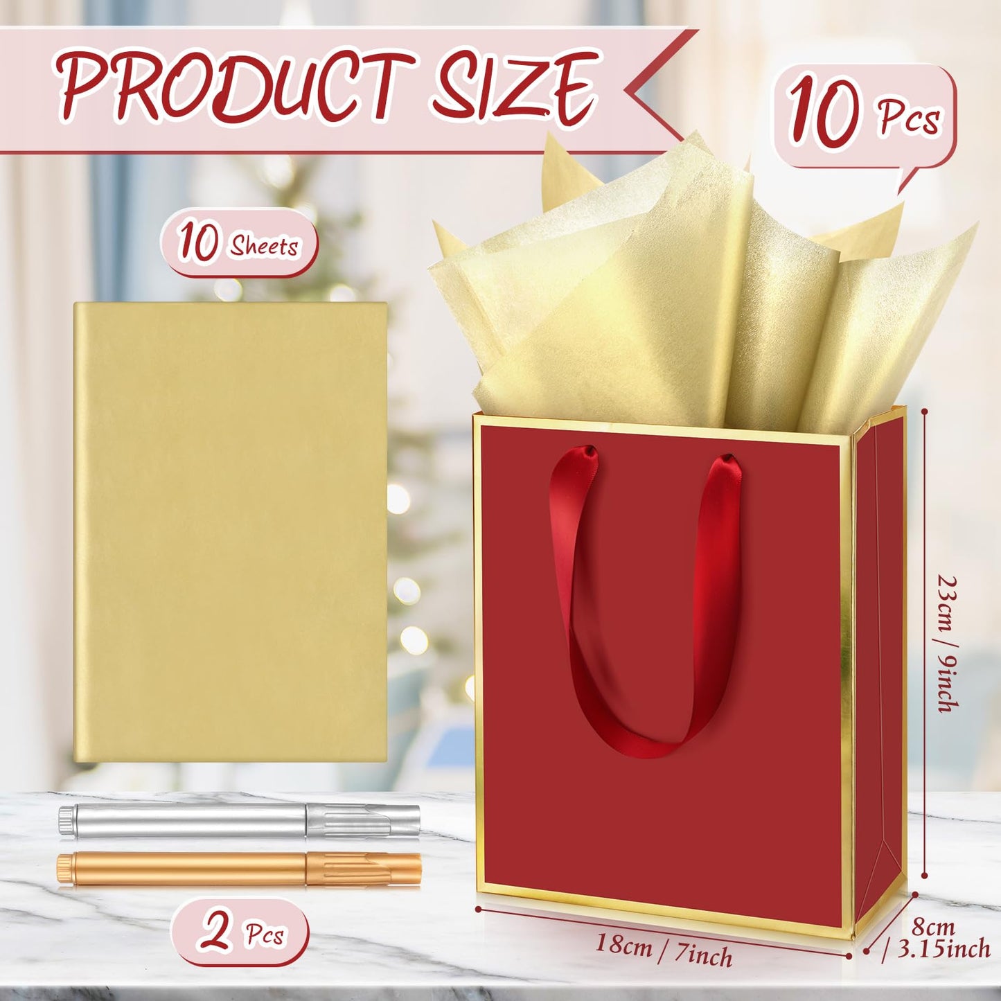 Yeaqee 10 Pack Metallic Paper Gift Bags with Handle Tissue Paper Thank You 5 Senses Gift Bag for Birthday Wedding Baby Shower Groomsmen Bridal Graduation Party Favor 9 x 7 x 3.15''(Burgundy,Gold)