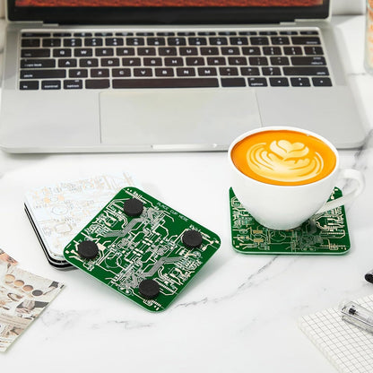 Nuenen 4 Pcs Circuit Board Coasters for Drinks PCB Coasters Immersion Gold Circuit Board PCB Design Engineer It Gift for Party Bar Office Geek Nerd Engineer Dad Gift Men(Classic Style,Green)