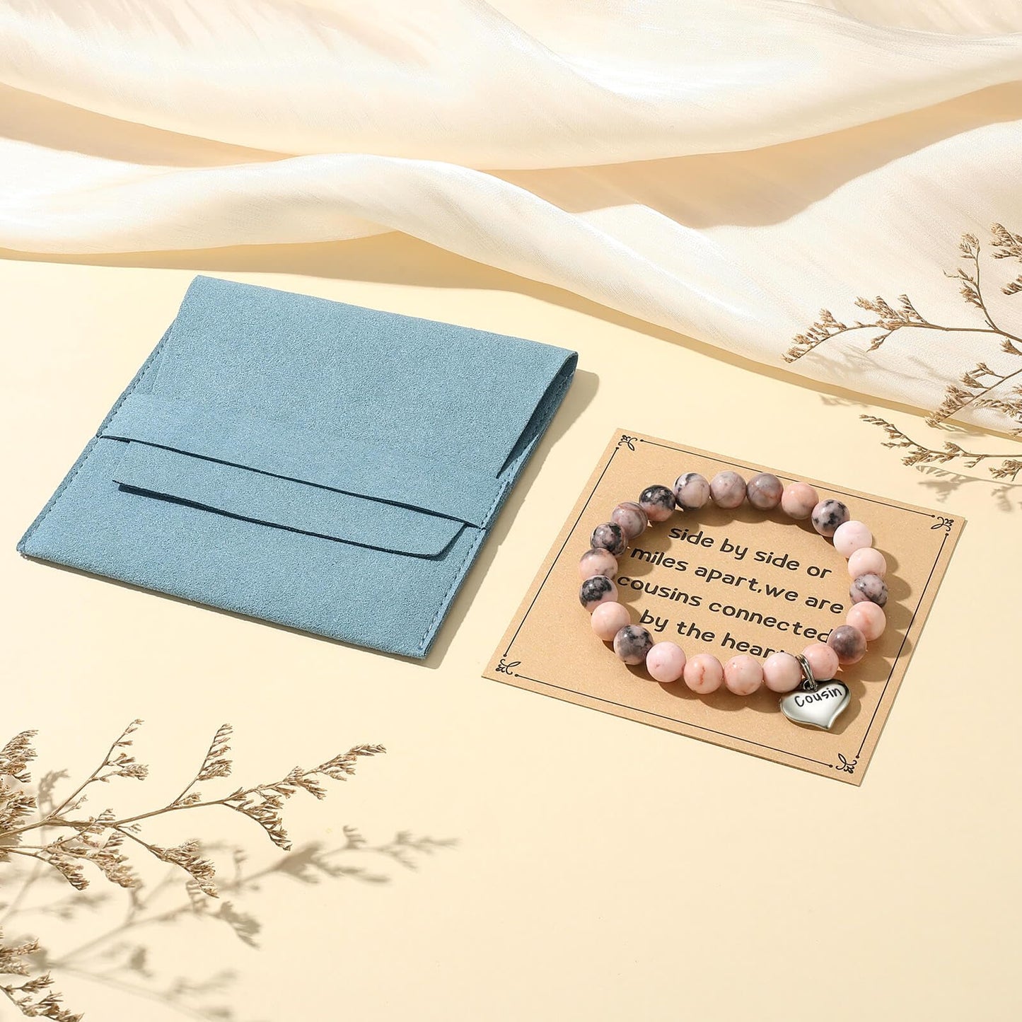 MIXJOY Inspirational Gifts for Women, Heart Charm Pink Elastic Beads Bracelet, Positive Affirmations Get Well Soon Gifts