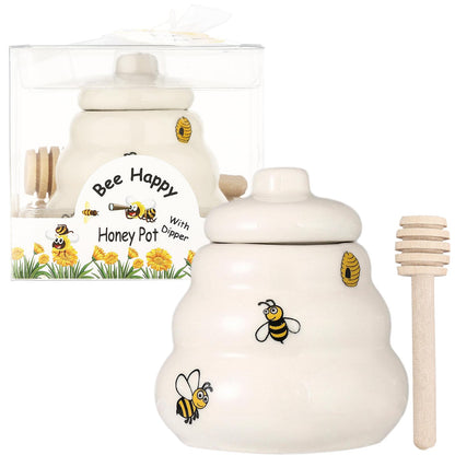 12 Sets Ceramic Bee-Happy Honey Pot with Dipper，Honey Jar Serving Set with Exquisiting Package for Wedding Favor,Bridal Shower Favor, Baby Shower Favor，Party Favor (12)