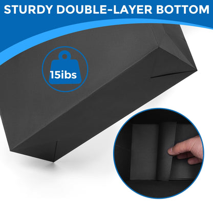Argivean Extra Large Black Gift Bags: 2pcs 16x6x12 Inch Gift Bags With Handle For Birthday Wedding Party Business (With Red Tissue Paper)