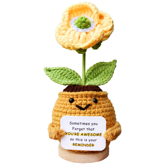 Positive Emotional Support Crochet Corn Poppy Flower Plant – Thank You Appreciation Gift for Women, Men, Mom, Teacher, Coworker, Friend