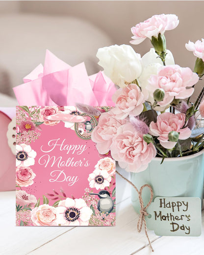 qiqee Mother's Day Gift Bags 4Pcs with Tissue Paper -7.9"x4.3"x9.6" Medium Size Cardboard Gift Bags（4pcs Bags +8pcs Tissue Paper ）