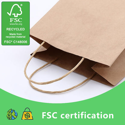 vanhel 10x5x13in Kraft paper Bags 100Pcs Brown Paper Bags with Handles Bulk, Recycled Paper Gift Sacks,for Gifts,Retail,Merchandise,Grocery,Birthday Wedding Party Favor, Take-out