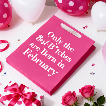 WRAPAHOLIC 13" Large Funny Birthday Month Gift Bag with Tissue Paper - Best Bitches Born in February Humor Bday Gift Bags for Women Best Friends Birthday