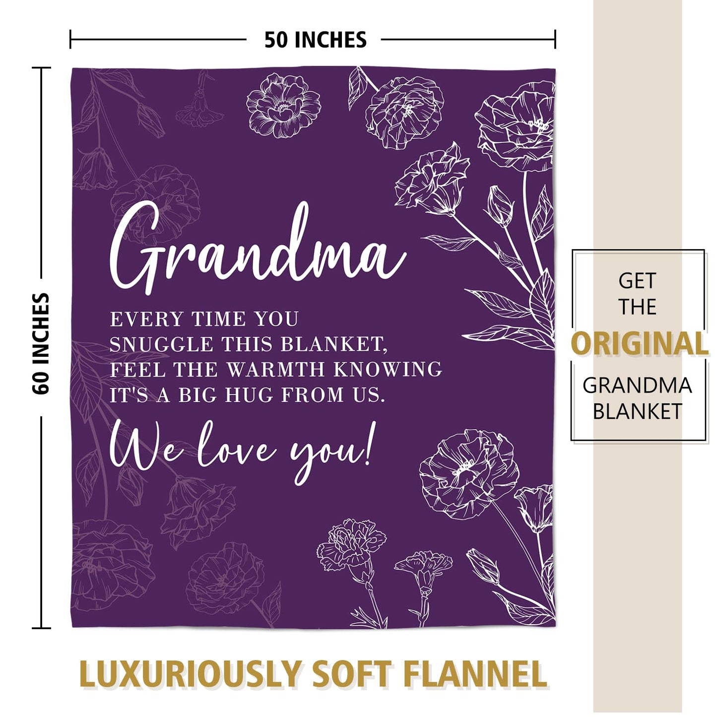 Grandma Gifts, Birthday Gifts for Grandma from Grandkids, to My Grandmother Soft Throw Blanket for Christmas Mothers Day 50" x 60", Purple