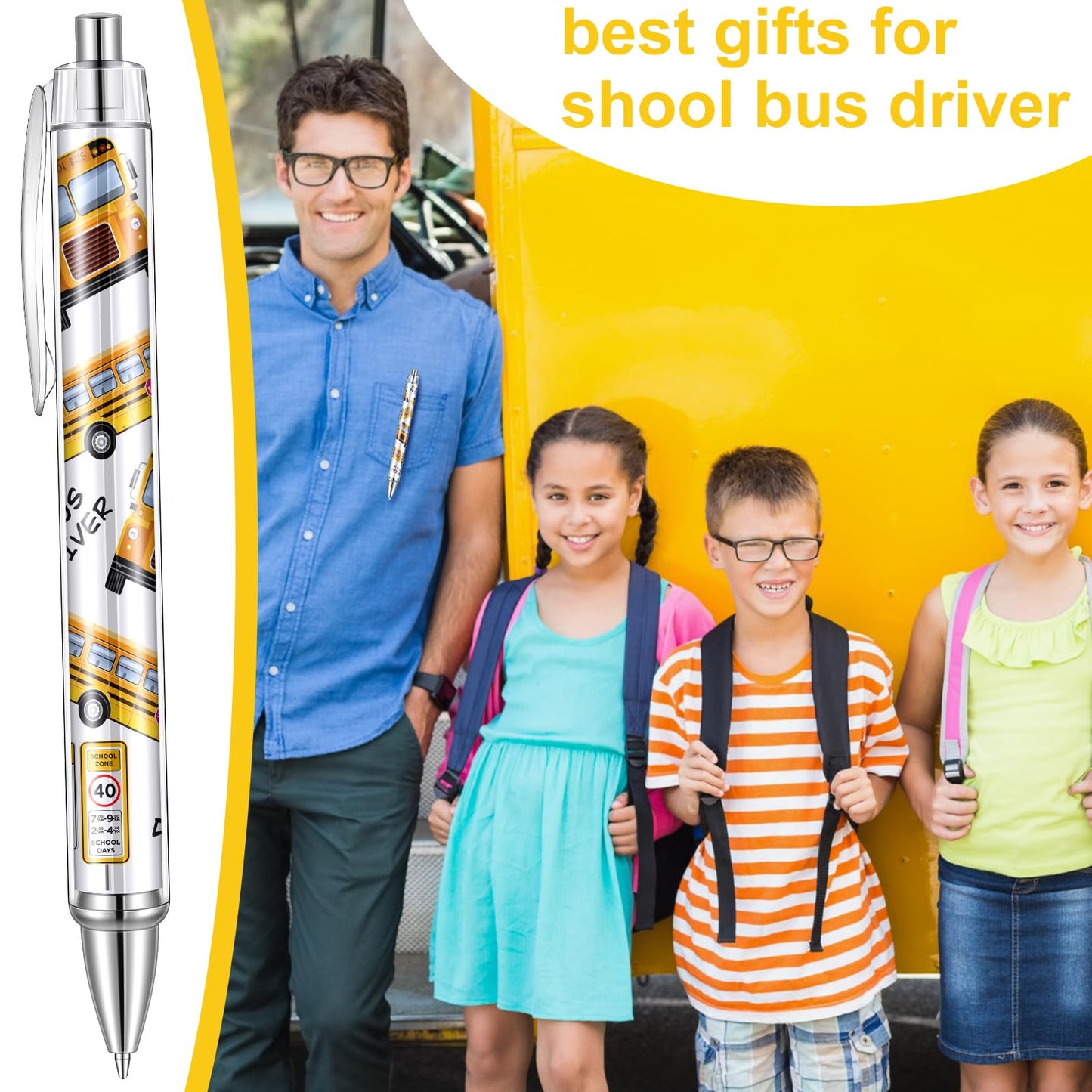 24 Pcs End of Year School Bus Driver Appreciation Gifts Pens Bulk Bus Driver Essentials Thank You Party Favors Ballpoint Pens Gift for Men Adults Birthday Retirement Accessories Party Supplies