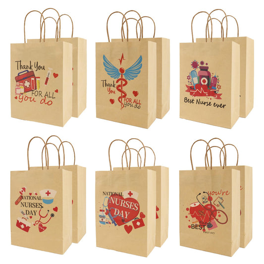 12 PCS Nurse Gift Bags for Medical Assistant Gifts Paper Nurse Goodie Bags with Handle for Student Thank You Doctor Healthcare Workers Graduation Party Favors Supplies Decorations Appreciation Wrap