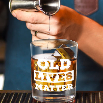 LIGHTEN LIFE Old Lives Matter Whiskey Glass 12 oz,Rock Glass in Valued Wooden Box,Funny Old Men Gifts,Premium Birthday or Retirement Gift for Grandpa,Dad,Old Man,Old Fashioned Whiskey Glass
