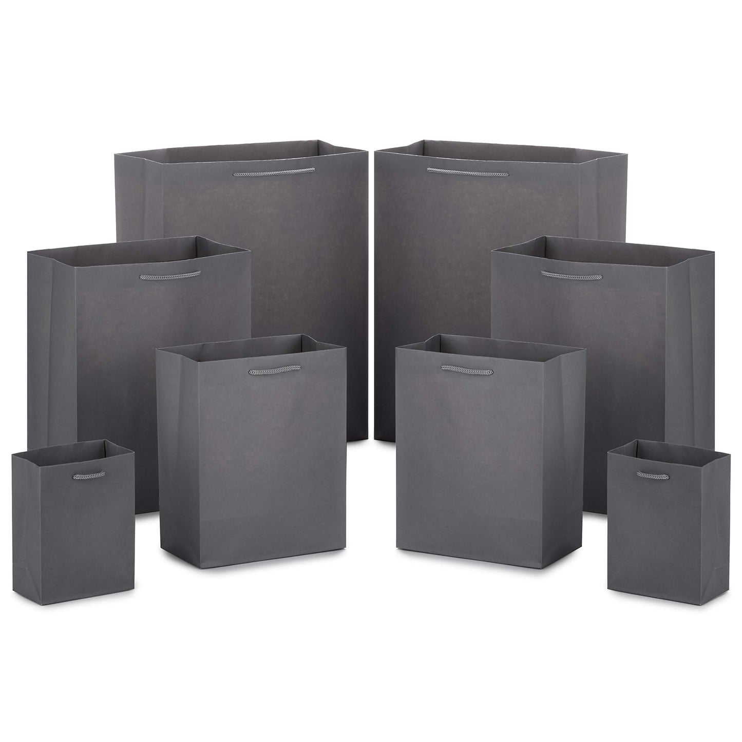 Hallmark Gray Gift Bag Bundle in Assorted Sizes (Pack of 8-2 Small 5", 2 Medium 8", 2 Large 11", 2 Extra Large 14") for Weddings, Mother's Day, Graduations, Birthdays, Groomsmen Gifts and More