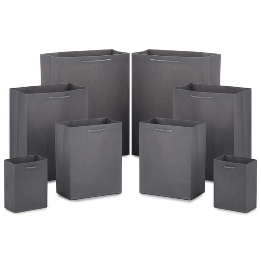 Hallmark Gray Gift Bag Bundle in Assorted Sizes (Pack of 8-2 Small 5", 2 Medium 8", 2 Large 11", 2 Extra Large 14") for Weddings, Mother's Day, Graduations, Birthdays, Groomsmen Gifts and More