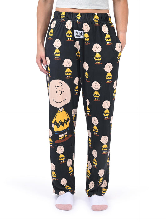 BRIEF INSANITY Charlie Brown Pajama Pants - Women's and Men's Peanuts Character Print Comfy Ultra-Soft Cartoon Pj Pants