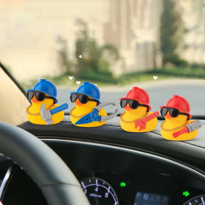 wonuu Car Dashboard Decorations Rubber Ducks, Construction Builder Rubber Ducky for Car Ornament Cute Duck with Tool, Hard Hat, Glasses, Necklace (Hammer)