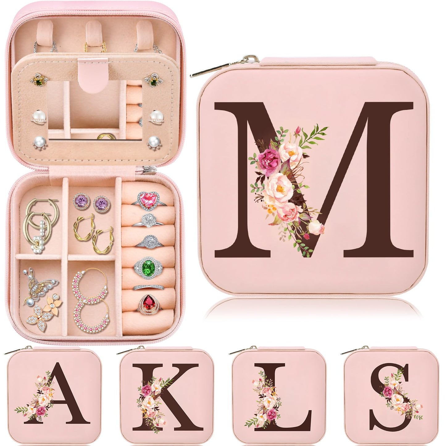 Inngeroo Personalized Graduation Gifts for Women - Customized Teacher Appreciation Gifts - Travel Jewelry Case Box Organizer for Wife Daughter Aunt Friend Grandma - Initial M