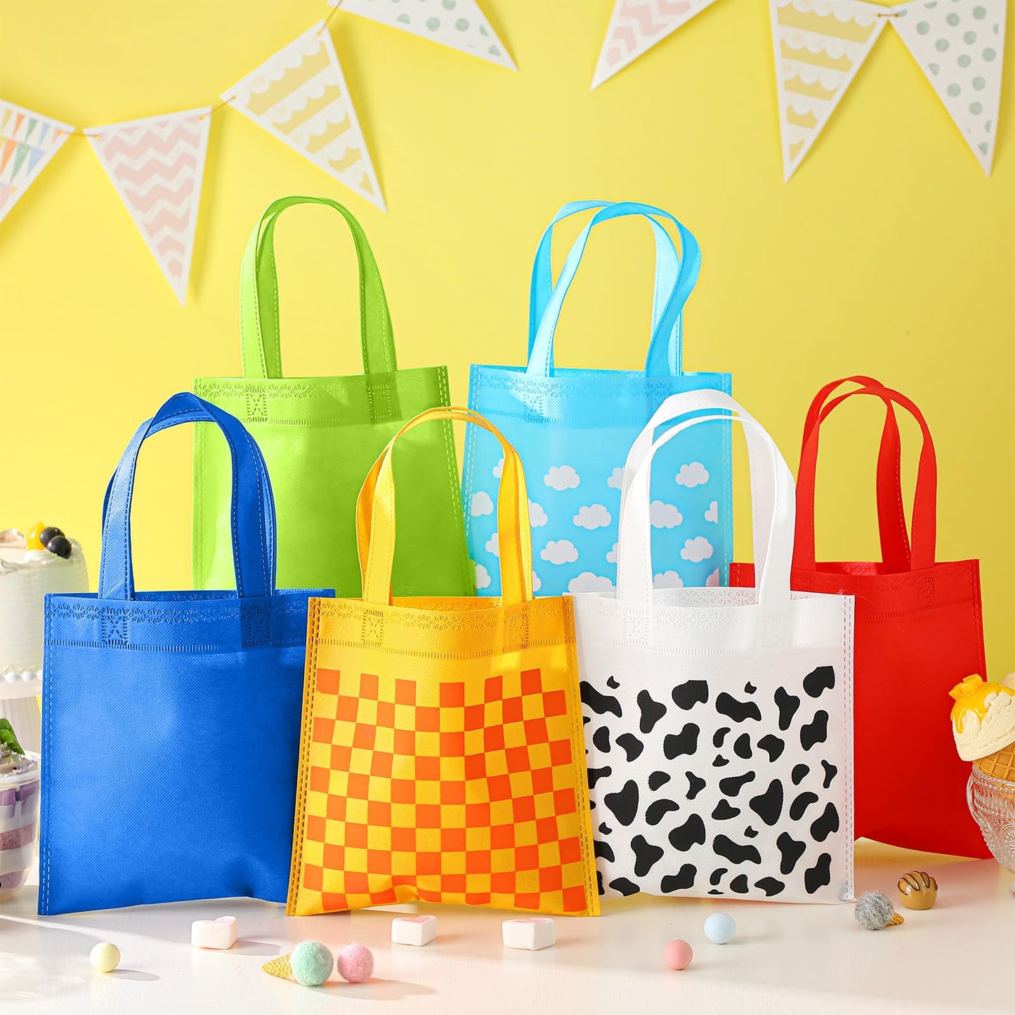 Locmeo 48 Pcs Cartoon Party Favor Bags Cartoon Birthday Party Decorations Blue Sky White Clouds and Cow Print Candy Gift Treat Goodie Bags for Baby Shower Bachelorette Supplies Decoration