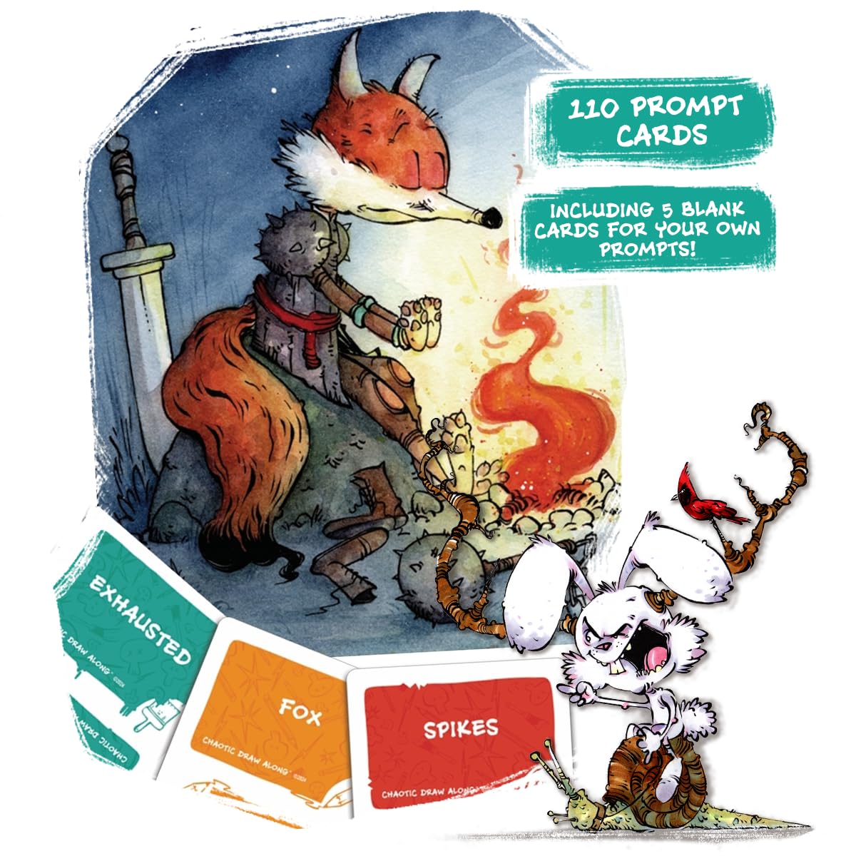 110 Drawing Prompt Cards, Creative Sketch Game with 105 Unique Prompts and 5 Blank Cards for Artists, Families, Classrooms and Party Games