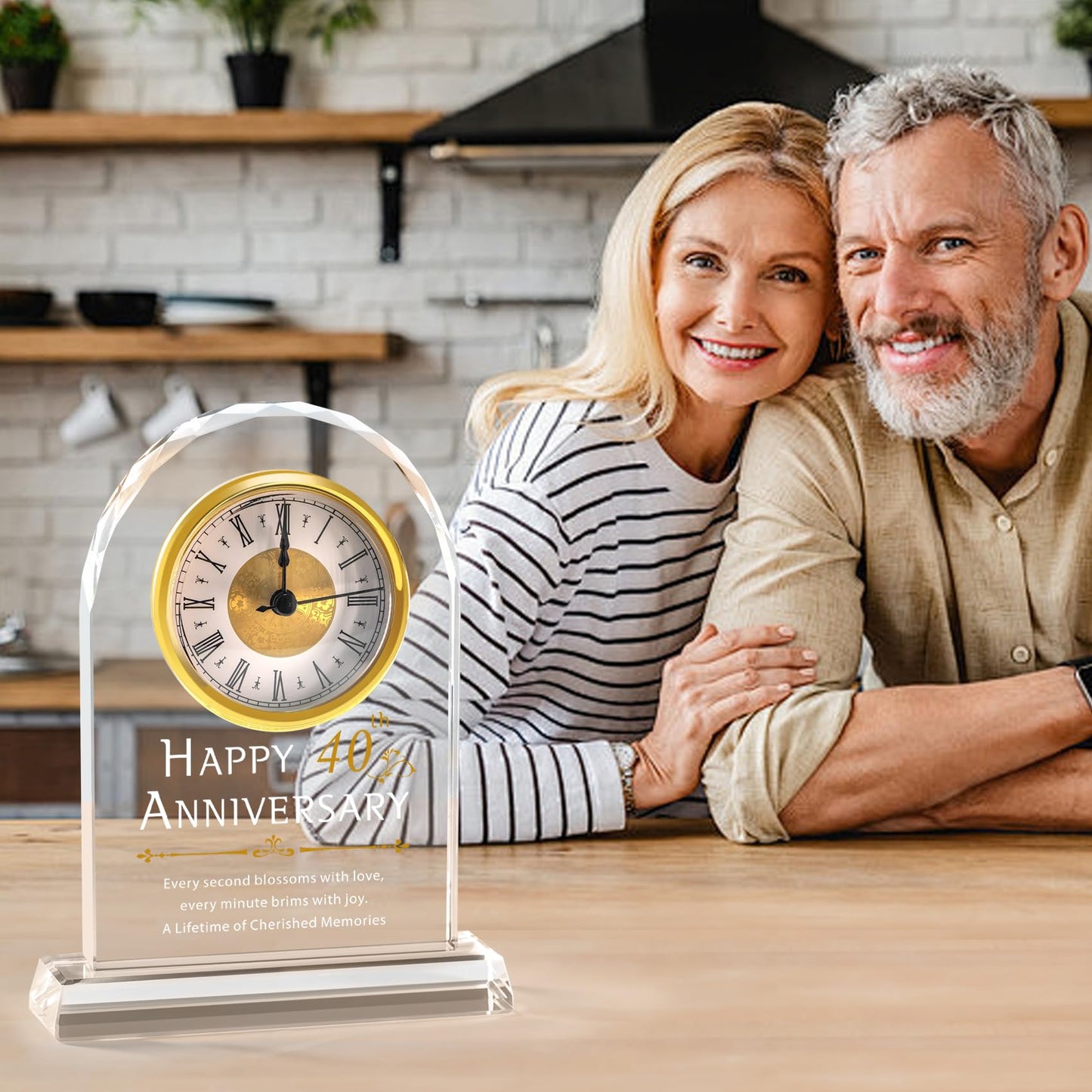 40th Anniversary Wedding Gifts Crystal Clock Gifts For Wife Husband,Laser Engraved 40th Anniversary Wedding Crystal Keepsake Gift For Couple Parents,40th Anniversary Quartz Clock Decorations For Home