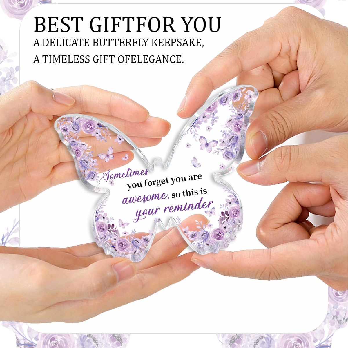 Purple Gifts for Women,Purple Floral Butterfly Acrylic Plaque,‘You Are Awesome’ Inspirational Gift,Encouragement Motivational Congratulations Gifts for Women Friend Coworker,Butterfly Shaped Keepsake
