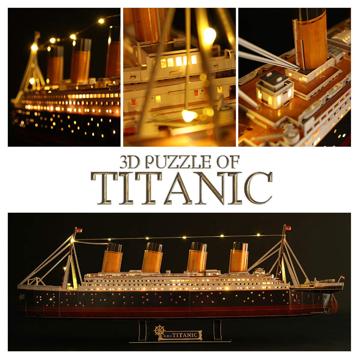 CubicFun 3D Puzzles for Adults - LED Titanic 35'' Large Ship - New Home Desk Decor - House Warming, Wedding, Anniversary, Valentines Day Gifts for Him Her Teacher Long Distance Relationship Gifts