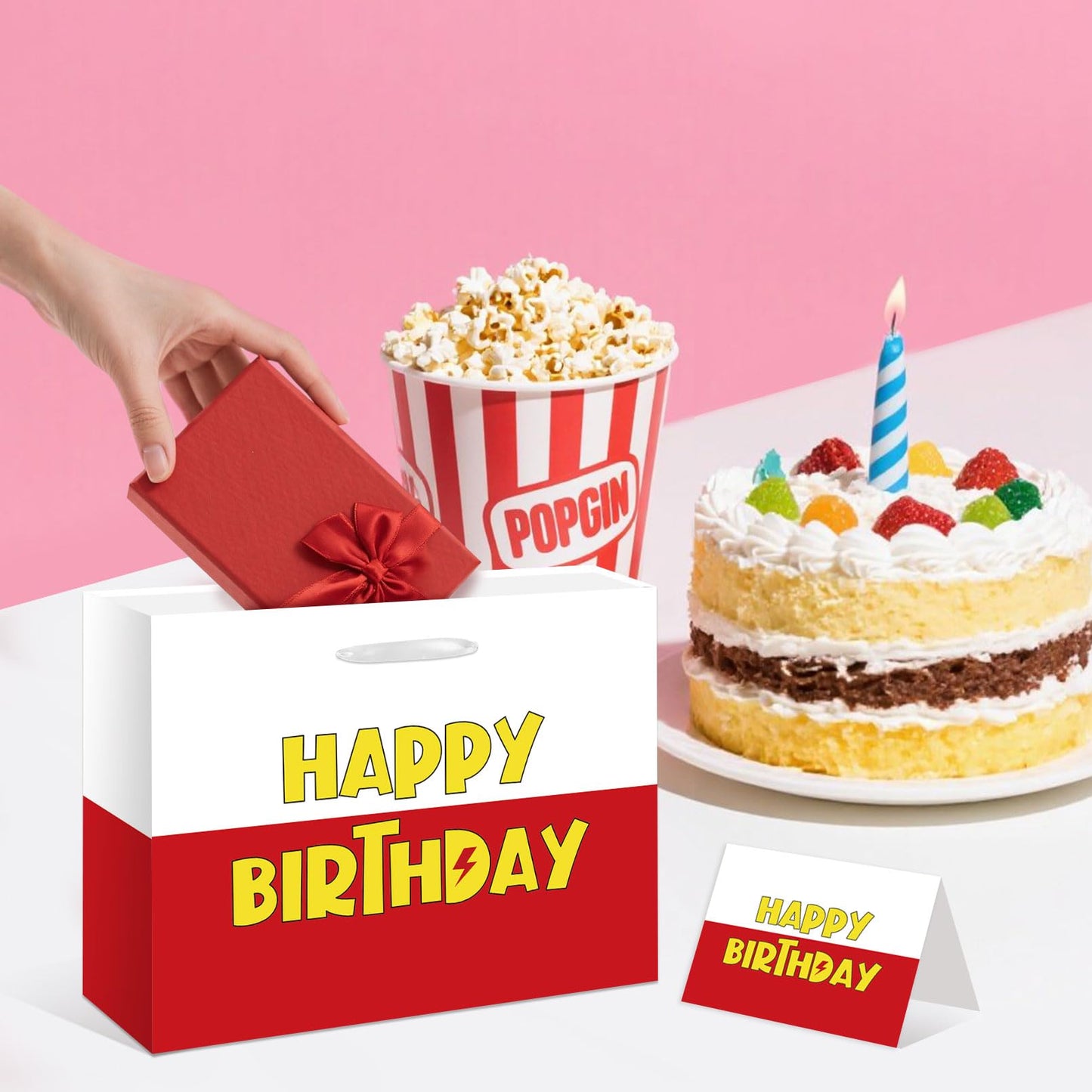 HSKMAKE Cartoon Animation Birthday Gift Bag Large Red White Party Favors Goodie Bag Cartoon Animation Happy Birtthday Gift Bag With Greeting Card Tissue Paper For Party Supplies
