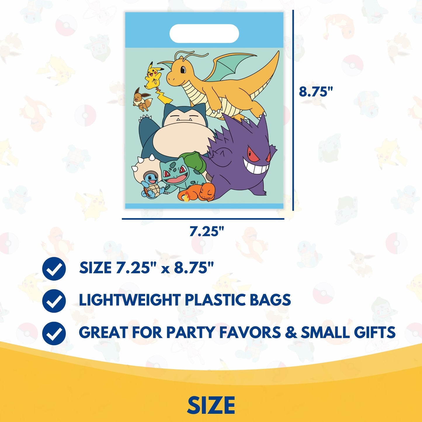Unique Pokemon Goodie Bags | 16 Count | Plastic Party Favor Bags - Pokemon Birthday Party Decorations and Supplies, includes Checklist | Officially Licensed