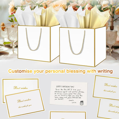 HONTIUS 11.8'' Extra Large Gift Bag Bags, Square Giant xl White Bridesmaid Gift Bag with Tissue Paper and Card for Wedding Birthday Presents Christmas Gifts Women 1PCS