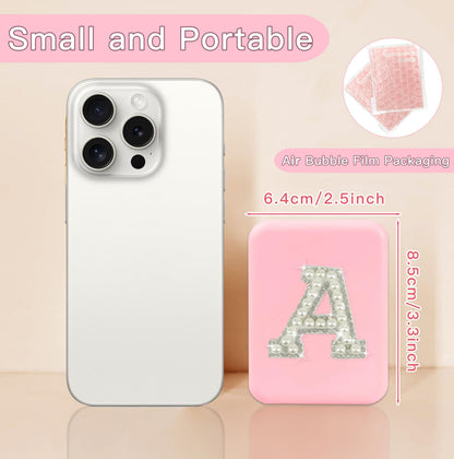 Preppy Birthday Gifts for 6 7 8 9 10 11 12 13 Year Old Girls, Cute Pearl Initial Compact Mirror with Lights Pink Small LED Pocket Makeup Mirror Teen Girls Trendy Stuff Travel Essentials (E)