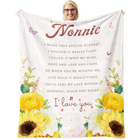 Nonnie Gifts, Nonnie Gifts for Grandma Throw Blanket 60" X 50", Gifts for Nonnie for Mother's Day, Nonnie Gifts from Grandchildren, Birthday Gift for Grandma/Grandmother