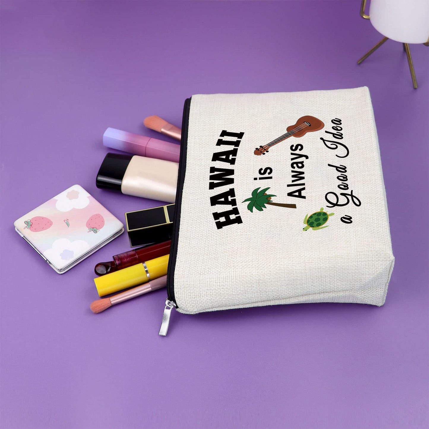 Hawaii Themed Makeup Bag - Beach Essentials for Women's Trips & Gifts