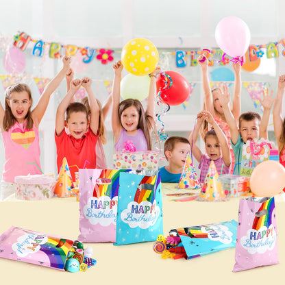 SnortleSnap 40Pcs Rainbow Birthday Party Favor Bags, Rainbow Party Theme Gift Bags， 6.7 x 9.8 Inch Plastic with Handle