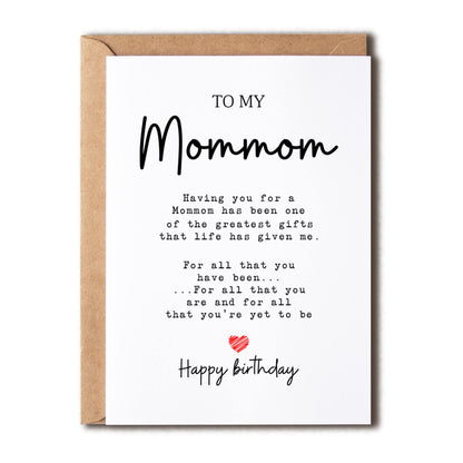To My Mommom - Mommom Birthday Card - Greatest Gift In My Life