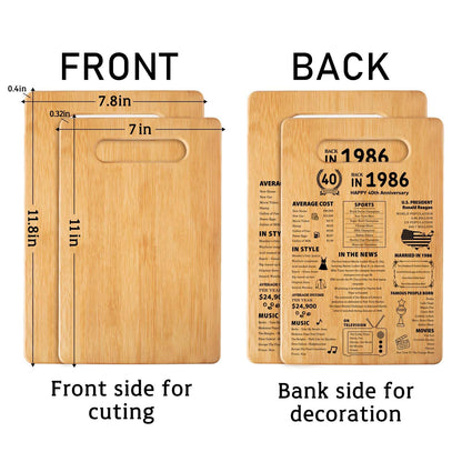 40th Wedding Anniversary Cutting Board Gifts for Women Men Marriage Gifts for Couple 1986 Poster Back In 1986 40th Anniversary Decorations 100% Organic Bamboo Pre Oiled 11"L x 7"W x 0.5"Th