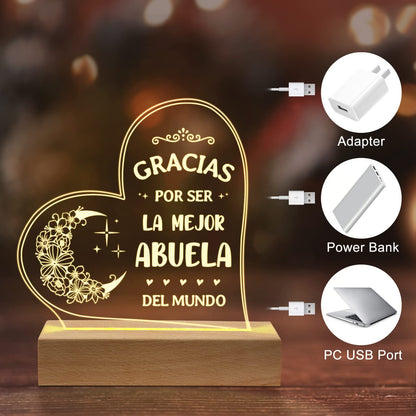GiltGlimmer Abuela Gifts, Birthday Gifts for Grandma in Spanish, Regalos para Abuela Engraved Acrylic Night Light, Spanish Grandma Birthday Gifts, Gifts for Abuela from Grandchildren