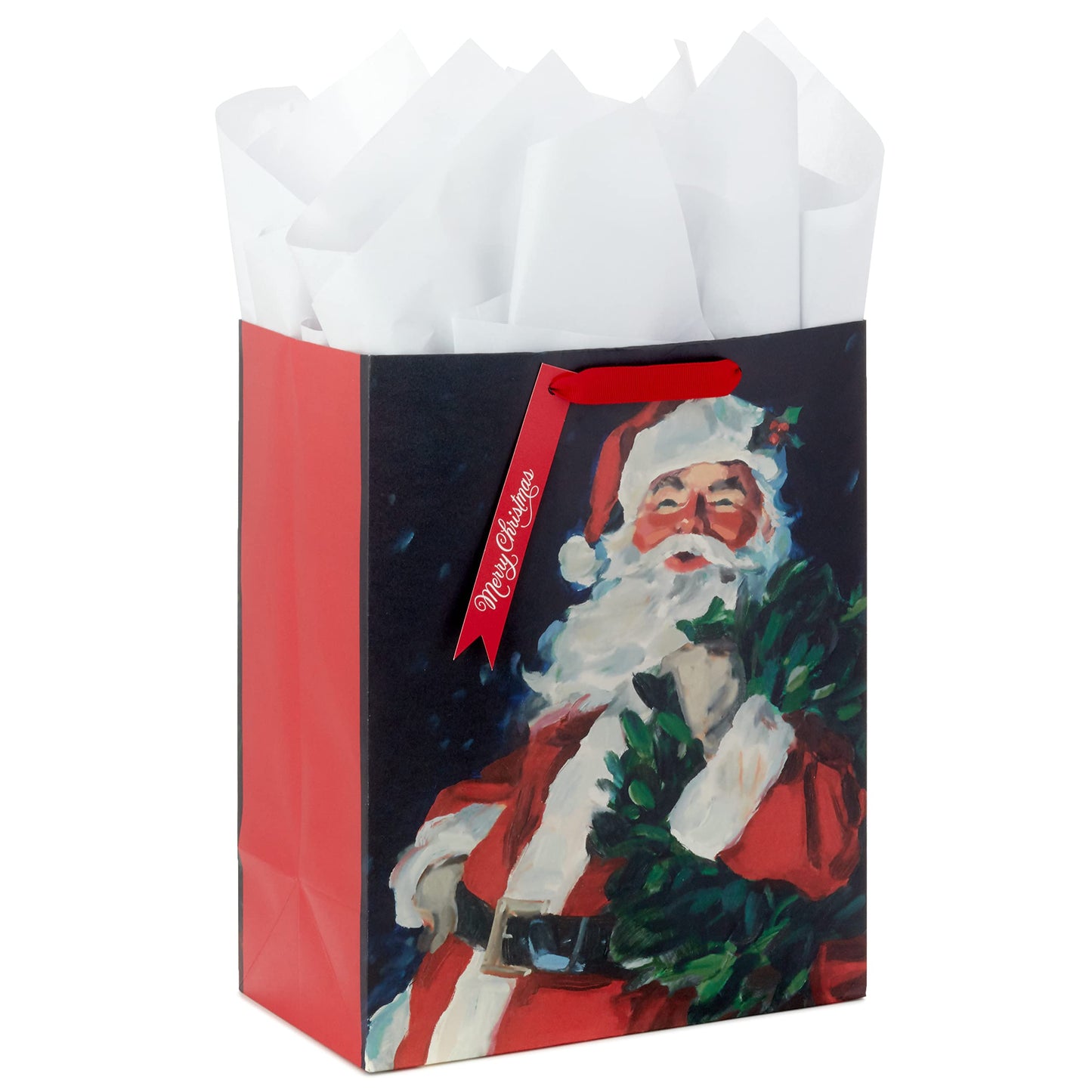 Hallmark 13" Large Christmas Gift Bag with Tissue Paper and Gift Tag (Traditional Santa Claus) for Kids, Adults, Friends, Family