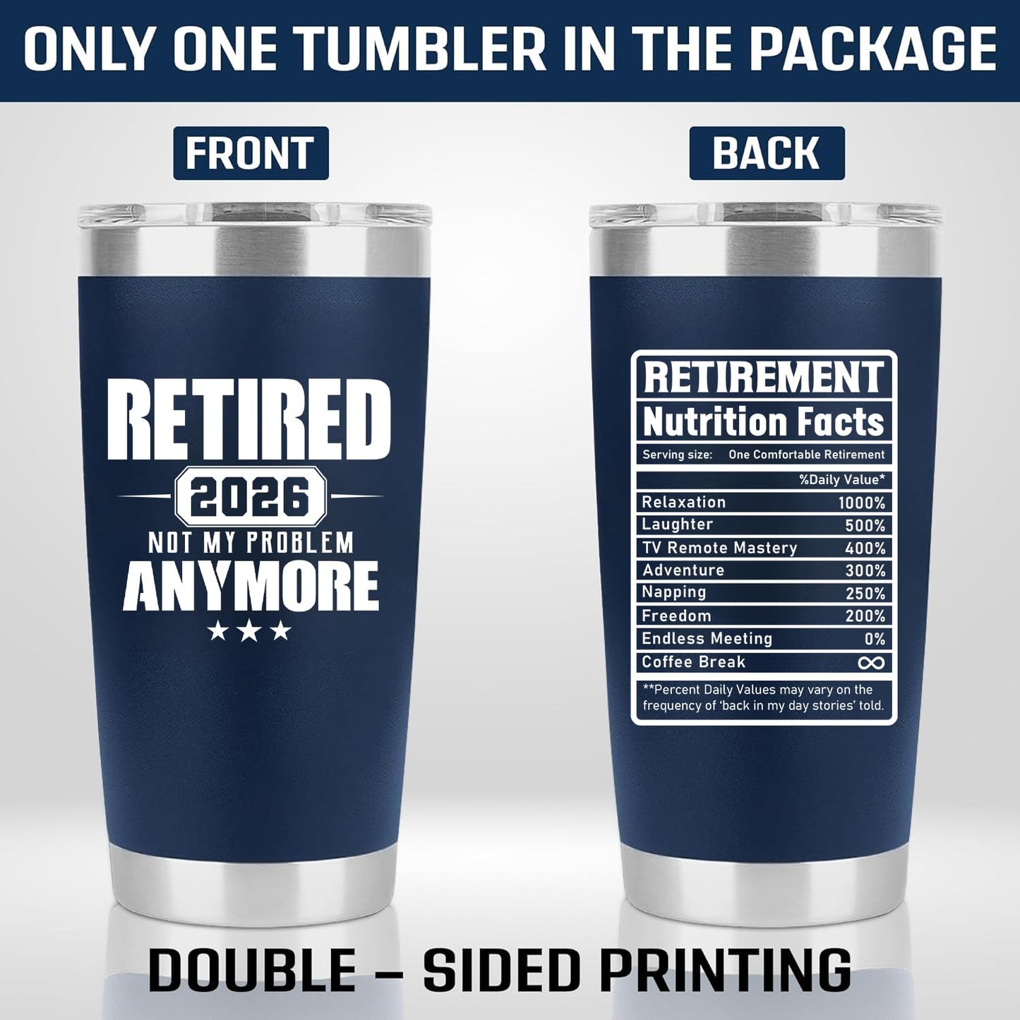 Retirement Gifts for Men 2026 - Retired Not My Problem Anymore - Funny Retired Tumbler for Men, Him, Father, Husband, Coworkers - Happy Retirement Gifts, Navy Tumbler 20 Oz