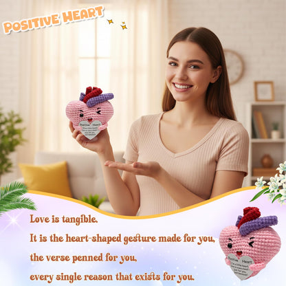 Emotional Support Positive Crochet Heart Handmade Gift and Desk Decor, Encouragement Present for Women Mother's Day Birthday Valentine's Day Galentines Multiple Holidays(Positive Heart)