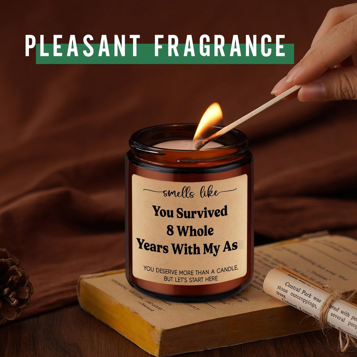 GSPY Bronze 8 Year Anniv. Candle - Bronze Anniversary Candle Gifts for Him, Her - 8th Anniversary Wedding Gifts for Wife, Husband, Couple - Eight Year, Eighth Anniv. Presents for Boyfriend, Girlfriend