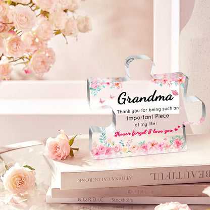 Birthday Gifts for Grandma, Grandma Gifts - Engraved Acrylic Puzzle Plaque, Valentines Christmas Mothers Day Present for Grandmother from Grandkids