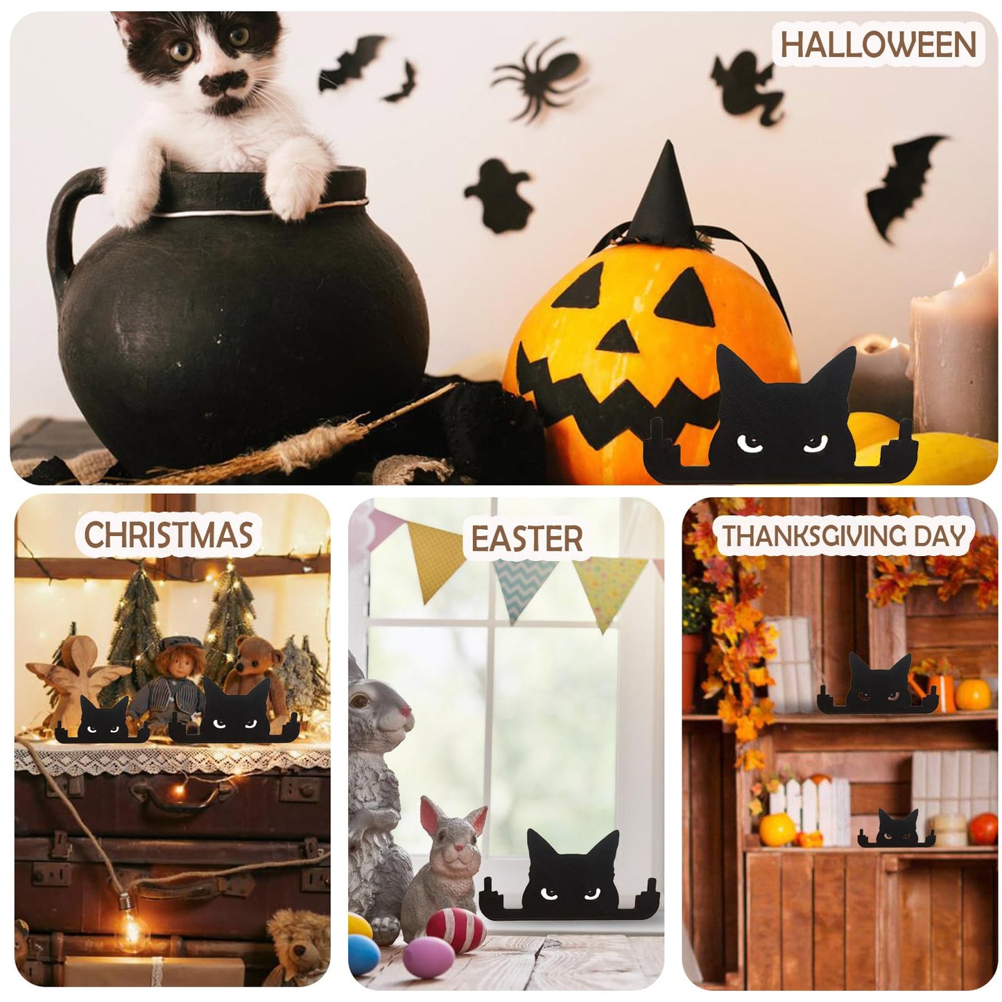 Funny Black Cat Middle Finger Figurine - Unique Desk, Shelf & Window Decor - Cool Cat Lover Gift - Hilarious Office & Home Decoration (Small)