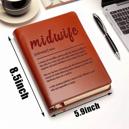 JOHSBYD Midwife Gift Midwife Definition Leather Travel Journal Notebook Midwife Appreciation Gift Thank You Notebook Gynecologist OB Doctor Gift Midwife Life Gift (Midwife Definition)