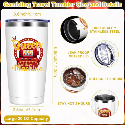 3Pcs Casino Gifts for Women Gambling Gift Queen Of The Machine 20 Oz Tumbler Cup Travel Mug Keychain Makeup Bag Slot Machine Present for Casino Lovers Birthday Mother's Day Christmas