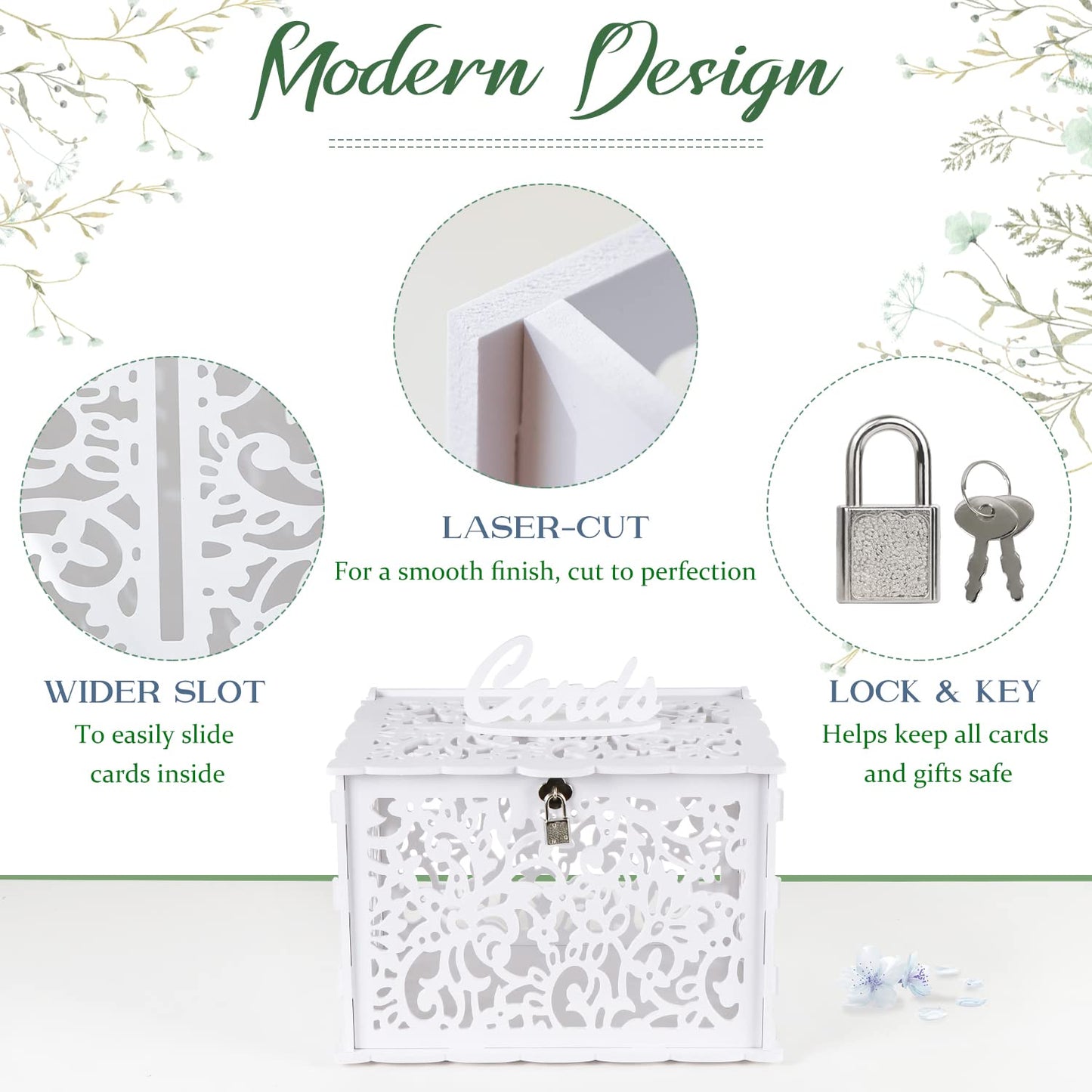 White Wedding Card Box with Lock, PVC Gift Card Box for Wedding Reception, DIY Wedding Money Envelope Box for Party Graduation Birthday Baby Shower Decorations