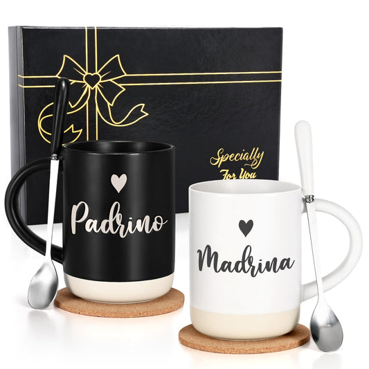 Cabtnca Godparents Proposal Gift, Padrinos Proposal Gift, Padrino Madrina Mugs, Christmas Birthday Gifts for Godparents from Godchild, Godmother Godfather Godparents Gifts for Baptism, 16 Oz Set of 2