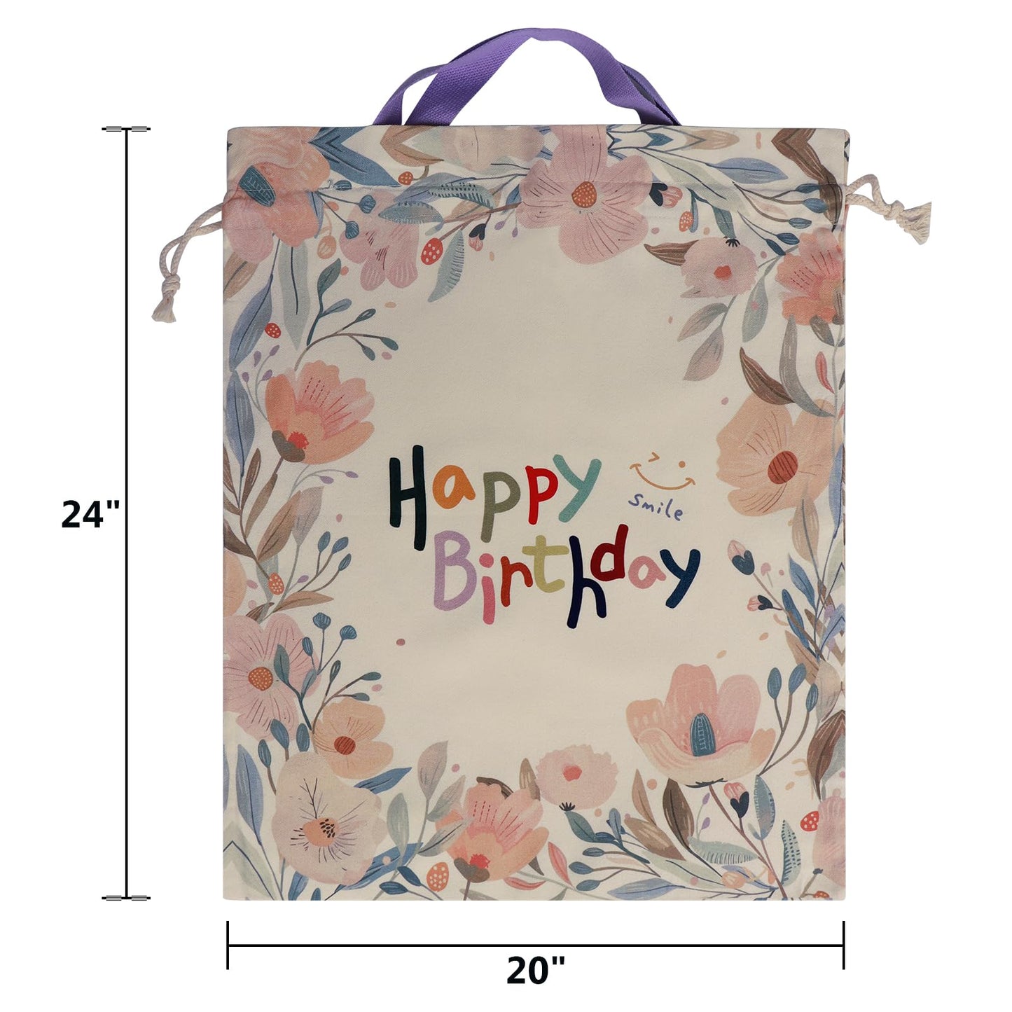 silenwest Large Birthday Gift Bag with Handles, 24"x 20", Premium Canvas Drawstring Bags, Reusable Gift Bag for Boys Girls Men Women Birthday (Wildflower)