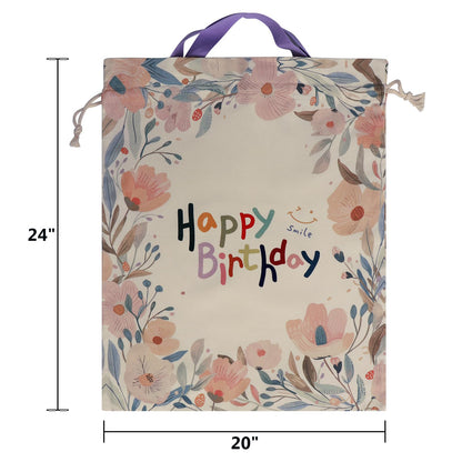 silenwest Large Birthday Gift Bag with Handles, 24"x 20", Premium Canvas Drawstring Bags, Reusable Gift Bag for Boys Girls Men Women Birthday (Wildflower)